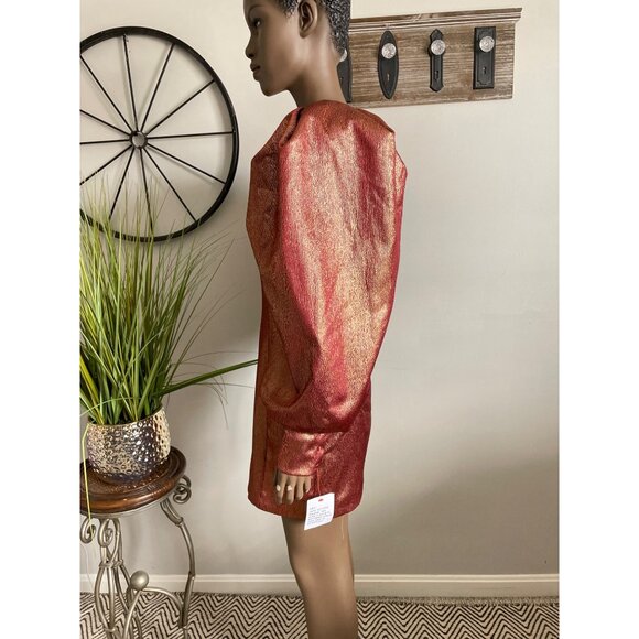 NWT ASOS DESIGN Super Sleeve Metallic Open Square Back Tux Mini Dress in Gold 6 - Picture 2 of 7